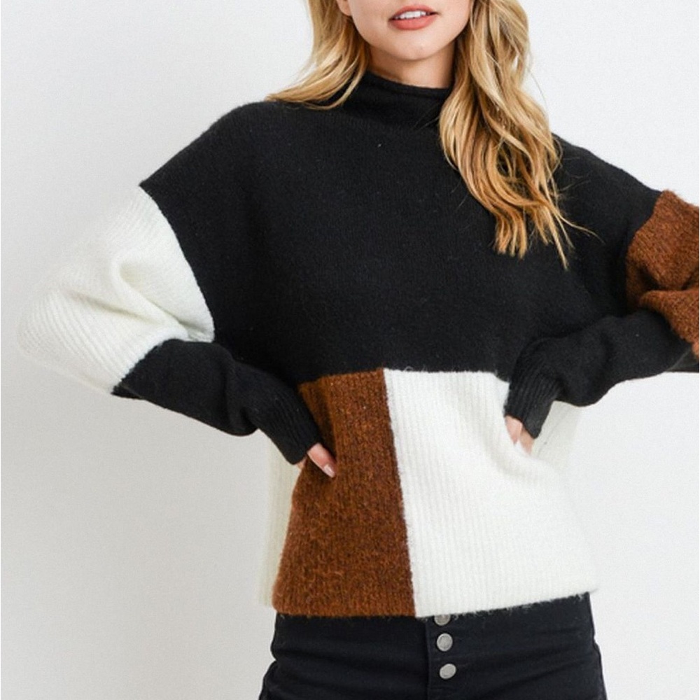 Bohme, Color Block Sweater, High Neckline, Small